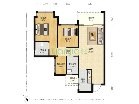 水郡未来城 3室1厅2卫 95平方