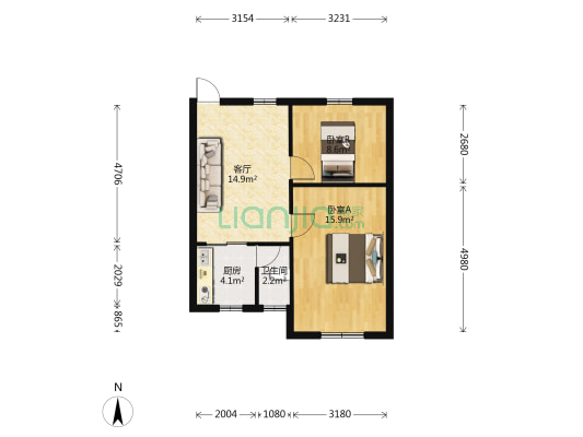 农业局宿舍楼 2室1厅1卫 60平方