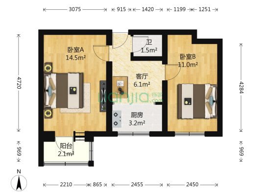 南纬路南巷7号 2室1厅1卫 50平方
