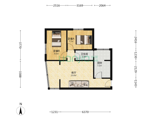 413小区 2室1厅1卫 60平方
