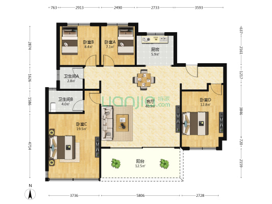 秀宸华府 4室1厅2卫 142平方