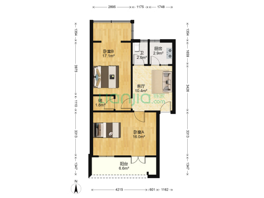 长江日报路15号 2室1厅1卫 66平方