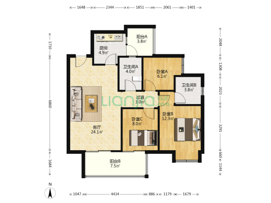 城投置地楠悦 3室1厅2卫 96平方