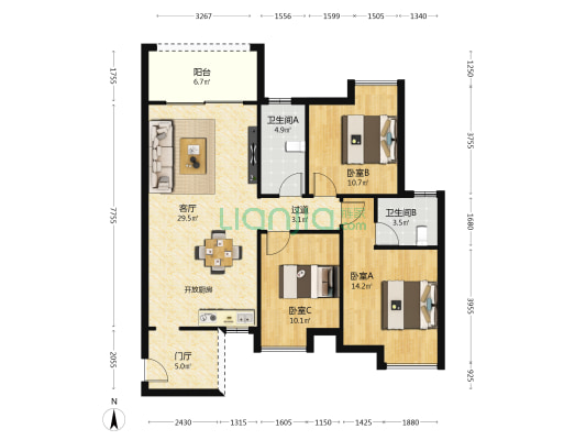 裕发•锦天城 3室1厅2卫 112平方