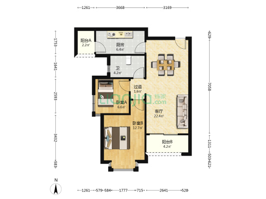 恒大金阳新世界观汖 2室1厅1卫 81平方