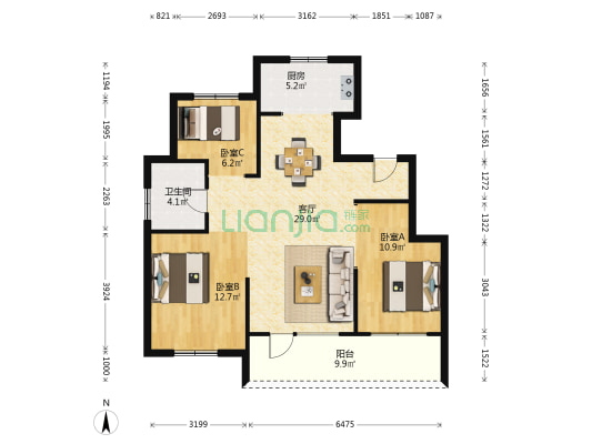 中梁珑府 3室1厅1卫 113平方