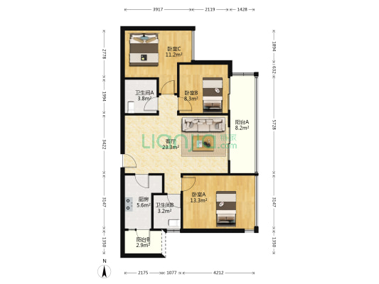 东林道一二期 3室1厅2卫 103平方