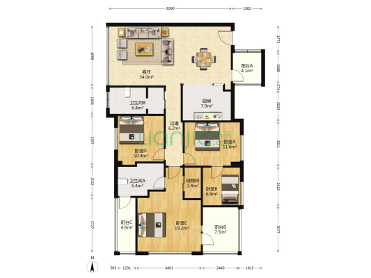 观邸国际 4室1厅2卫 158平方