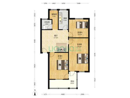 君子兰苑 3室1厅1卫 90平方