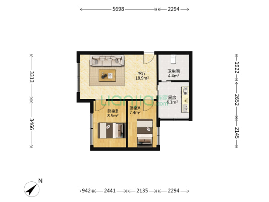 石坪桥正街3号 2室1厅1卫 59平方