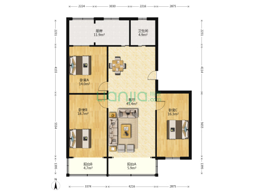 省建投宿舍 3室1厅1卫 143平方