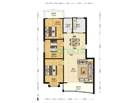 逸怡居 3室1厅1卫 107平方