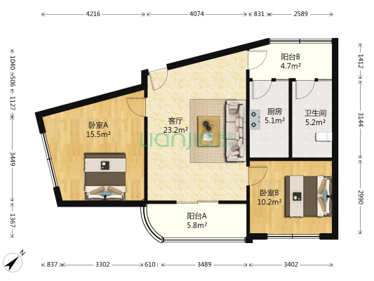 习艺巷小区二期 2室1厅1卫 90平方