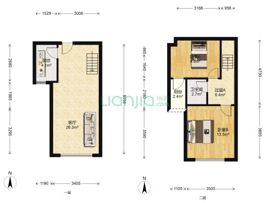 卓悦城北京未 精装复式 两室两厅一卫-户型图