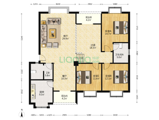 隆兴小区 3室2厅2卫 139平方