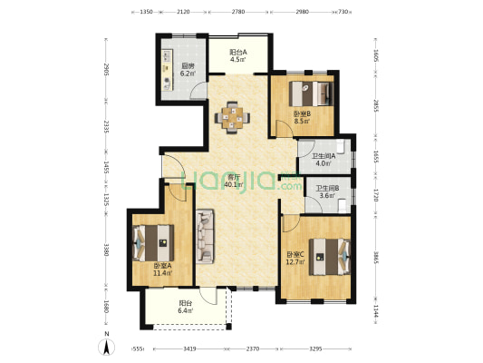 净景佳园 3室1厅2卫 125平方