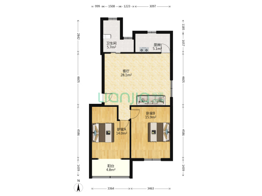 南华城 2室1厅1卫 90平方