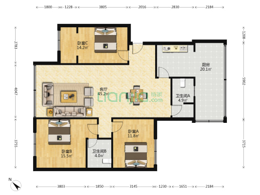 万年路86号 3室1厅2卫 130平方