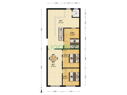 商业三街 3室2厅1卫 252平方