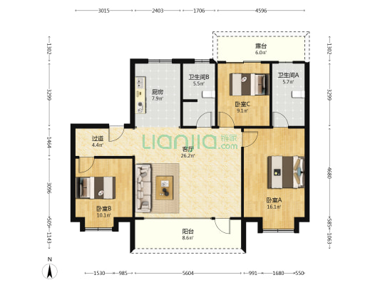 祥隆理想云栖 3室1厅2卫 124平方