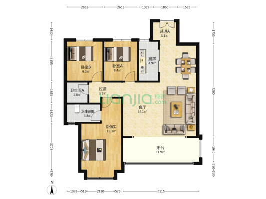 荣盛首府 3室1厅2卫 128平方