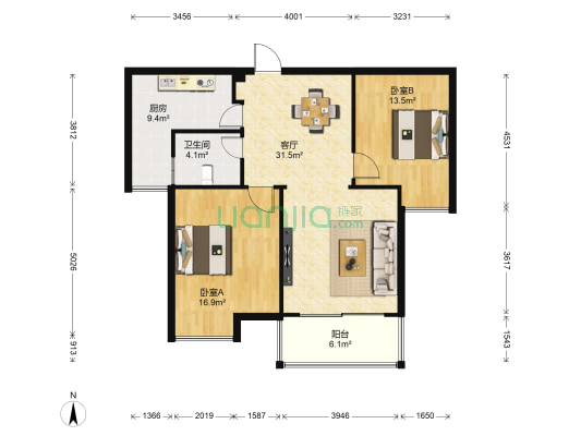 君悦城市花园 2室1厅1卫 95平方