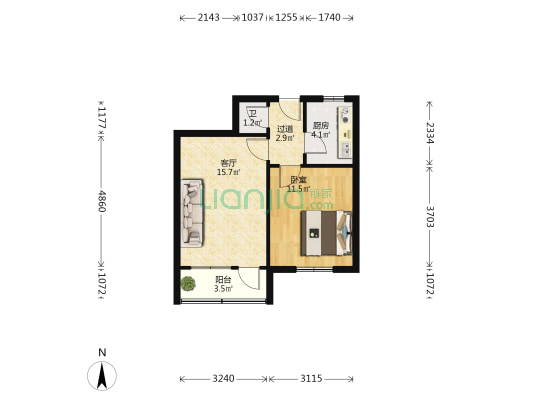 唐山路社区 1室1厅1卫 49平方