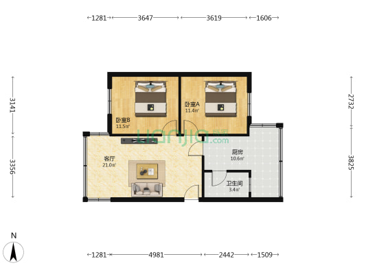 玉林北路5号 2室1厅1卫 61平方