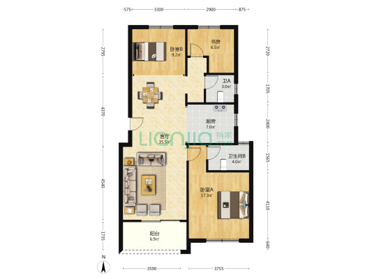 长沙润府 3室1厅2卫 123平方
