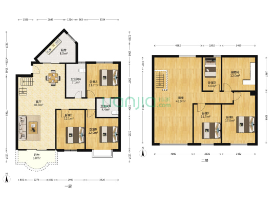 东鑫鑫海花城西区 6室1厅2卫 119平方