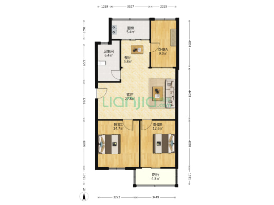 舒城路2号 3室2厅1卫 101平方