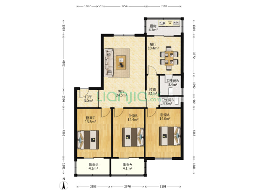 宁波街 3室2厅2卫 123平方