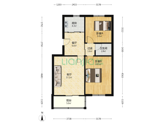 欣欣小区北区 2室2厅1卫 78平方