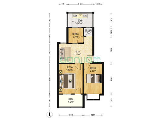 城中小区东北村 2室1厅1卫 60平方