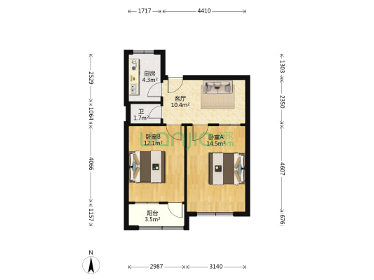 兴国路 2室1厅1卫 56平方