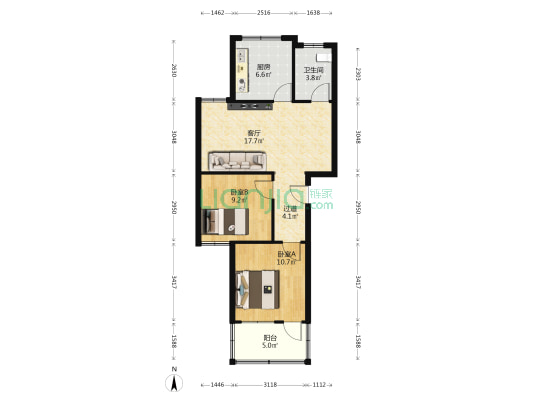 山泉小区街西 2室1厅1卫 70平方