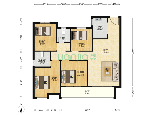 城投中庚香江枫景名苑 4室1厅2卫 130平方