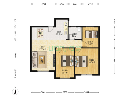 棠悦 3室1厅1卫 108平方