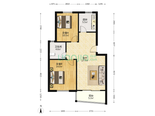 西门锦绣苑 2室1厅1卫 80平方