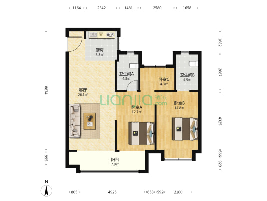 保利堂悦 3室1厅2卫 117平方