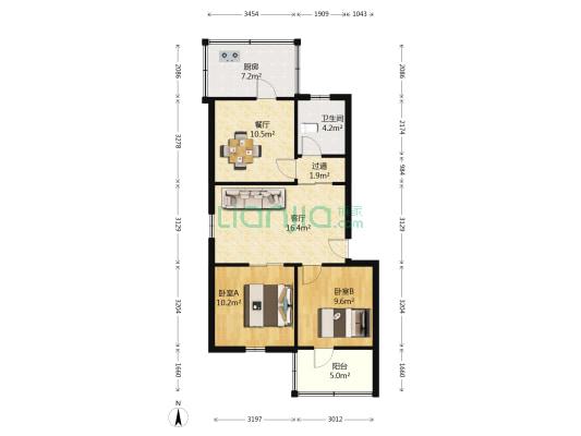 凤凰园 2室2厅1卫 80平方