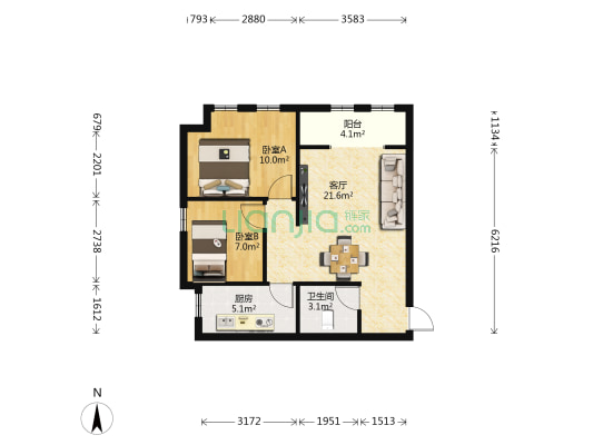 置地第一大街 2室1厅1卫 78平方