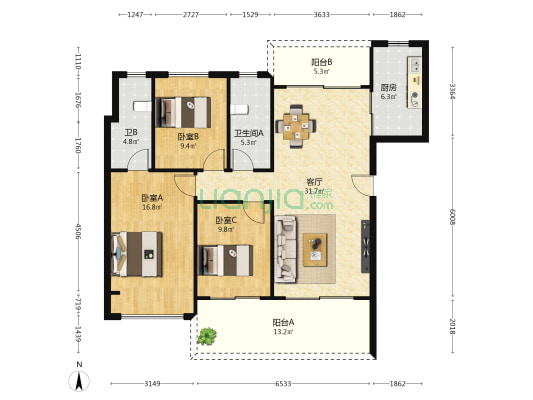 碧桂园中央半岛海辰府 3室1厅2卫 116平方