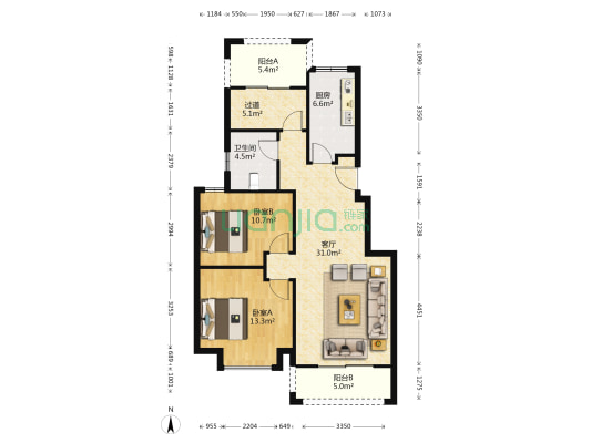 东冠逸景 2室1厅1卫 101平方