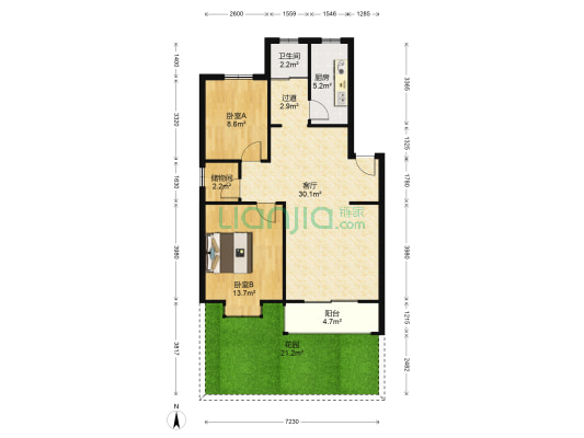 聚龙阳光都市 2室1厅1卫 86平方