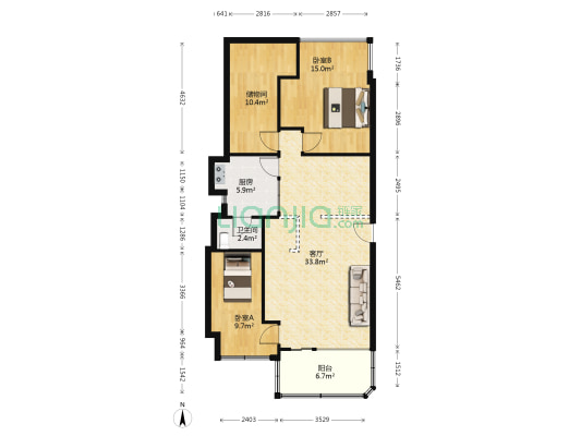 桂东花园 2室1厅1卫 128平方