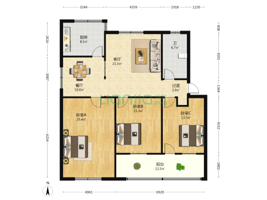 许昌师范高讲宿舍楼 3室2厅1卫 126平方
