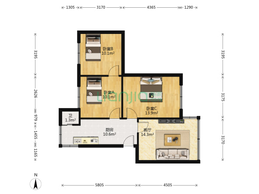 贵乌北路186号 3室1厅1卫 70平方