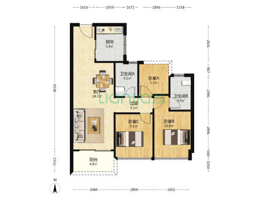 碧桂园云樾江湾 3室1厅2卫 88平方