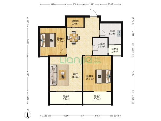 嘉怡生活广场 2室1厅1卫 109平方